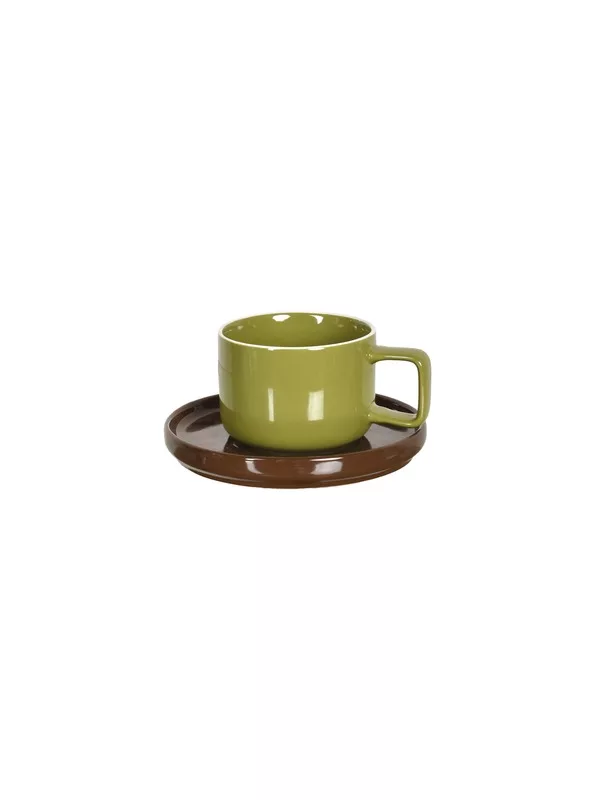 Tasse Chic kaki avec sous-tasse marron