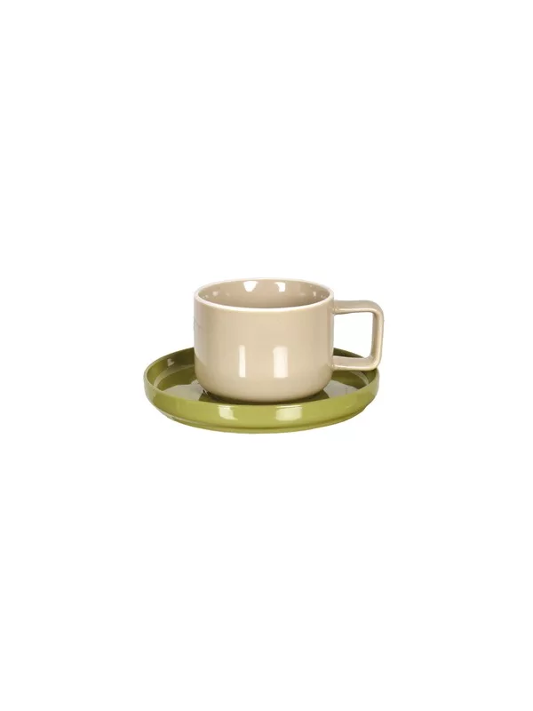Tasse Chic beige avec sous-tasse kaki