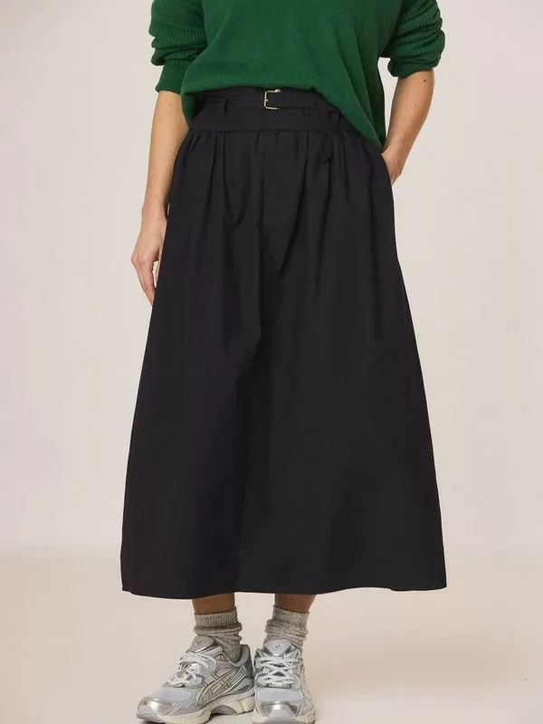 Jupe midi en popeline bleu nuit